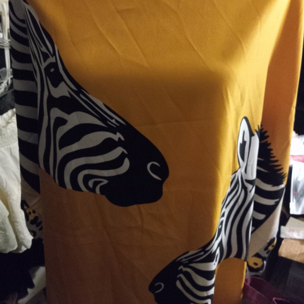 New,2 zebra pattern 35 inch scarf aganist gold background & border trim 100%poly - Picture 3 of 8